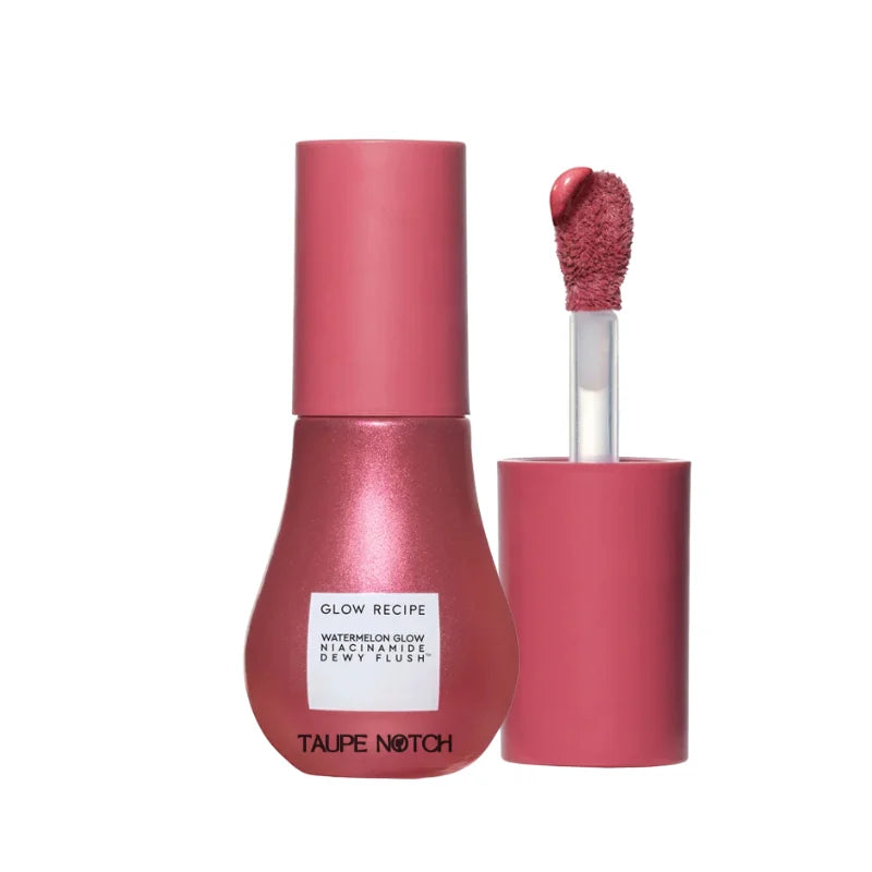 Glow Recipe dewy flush serum bottle in berry red with brush applicator cup