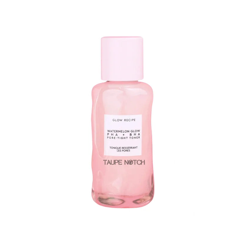 Glow Recipe toner bottle with pink translucent liquid, round label front