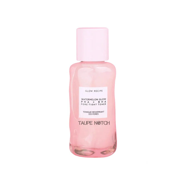 Glow Recipe toner bottle with pink translucent liquid, round label front