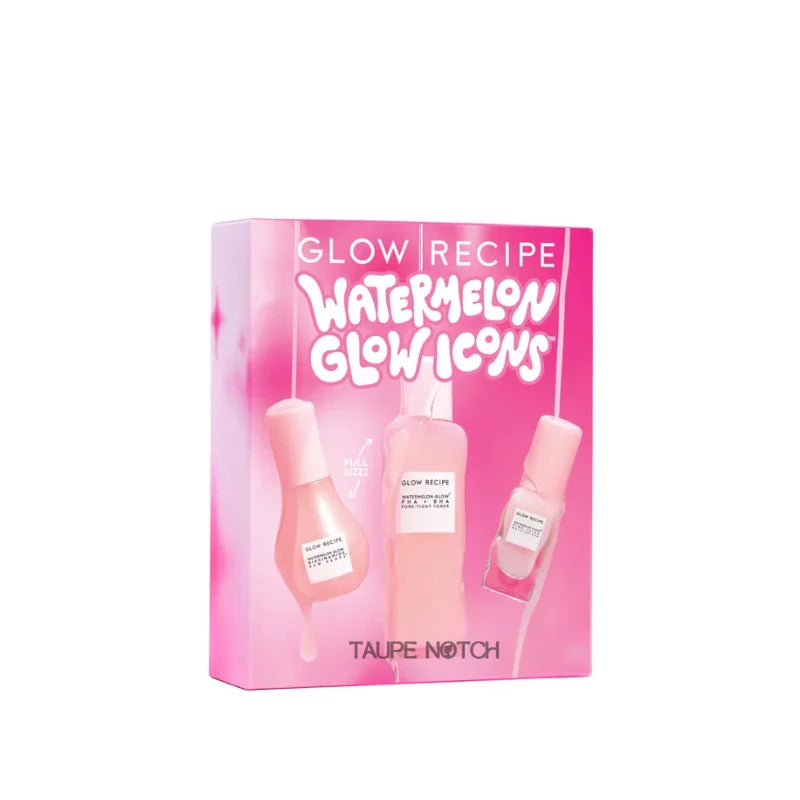 Glow Recipe Watermelon Glow Icons gift set box with three pink bottles
