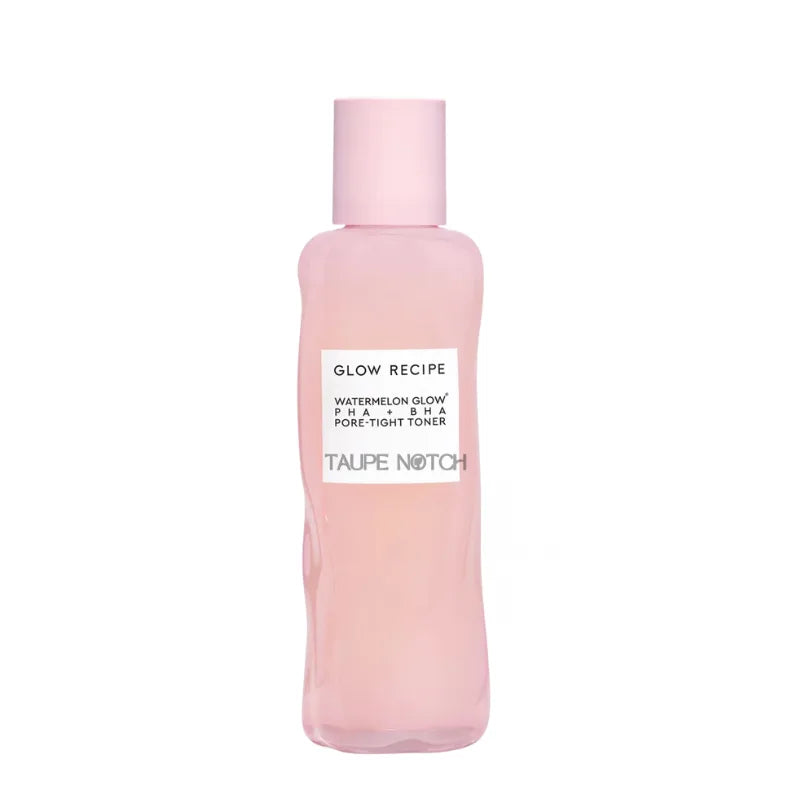 Glow Recipe toner bottle, pink translucent liquid, cylindrical pumpless container