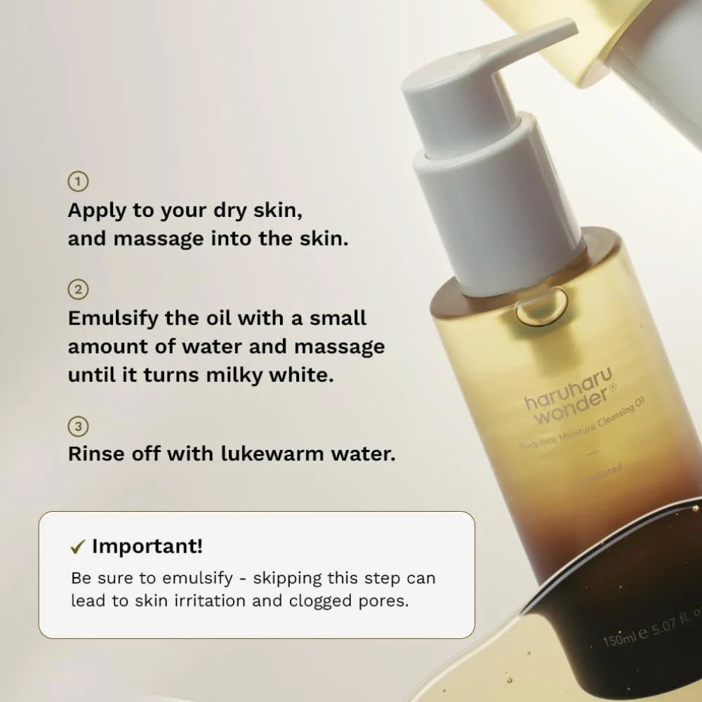 Moisture cleansing oil pump bottle, amber gradient label and white dispenser top