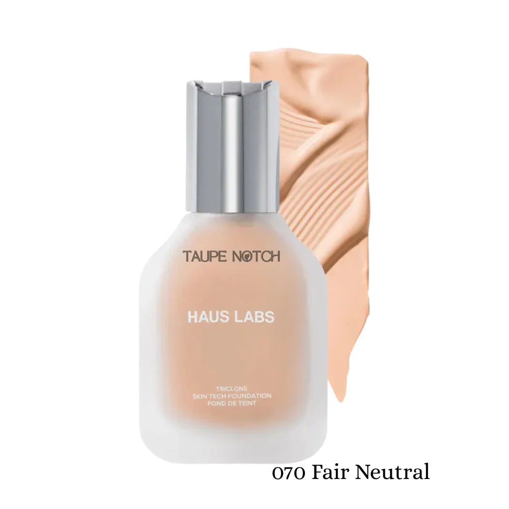 Haus Labs Triclone Skin Tech Foundation bottle with 070 Fair Neutral swatch