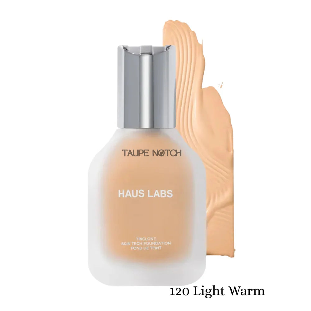 Haus Labs Triclone Skin Tech Foundation bottle with 120 Light Warm swatch