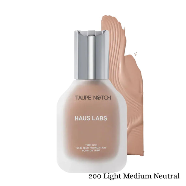 Haus Labs Triclone Skin Tech Foundation bottle with 200 Light Medium Neutral swatch