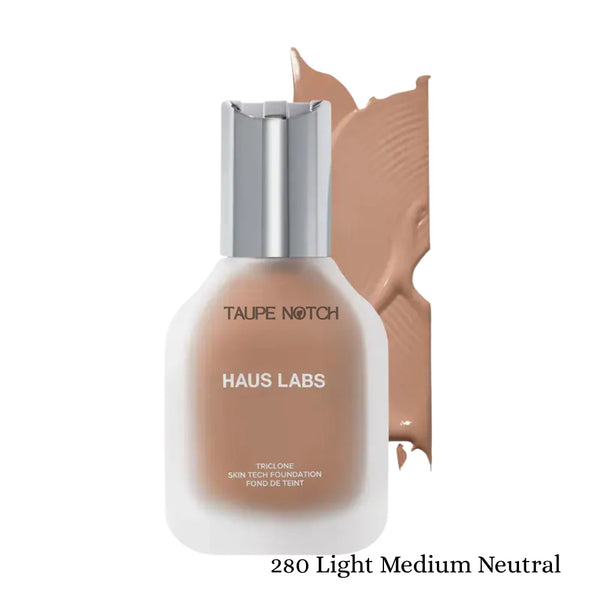 Haus Labs Triclone Skin Tech Foundation bottle with 280 Light Medium Neutral swatch