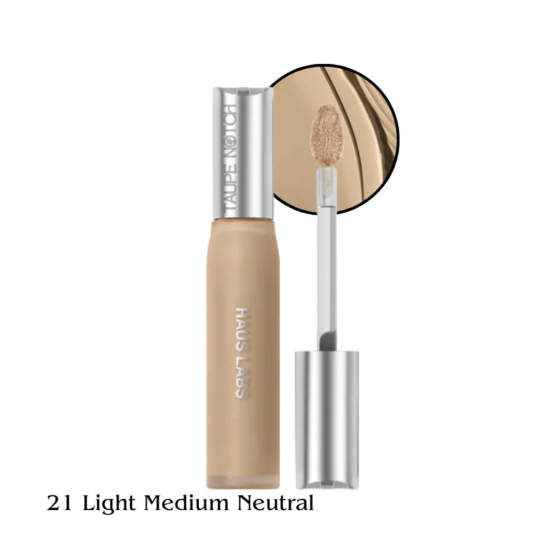 Haus Labs by Lady Gaga Triclone Skin Tech Hydrating + De-Puffing Concealer with Fermented Arnica in [shade name], a [color] tube with a flat applicator wand