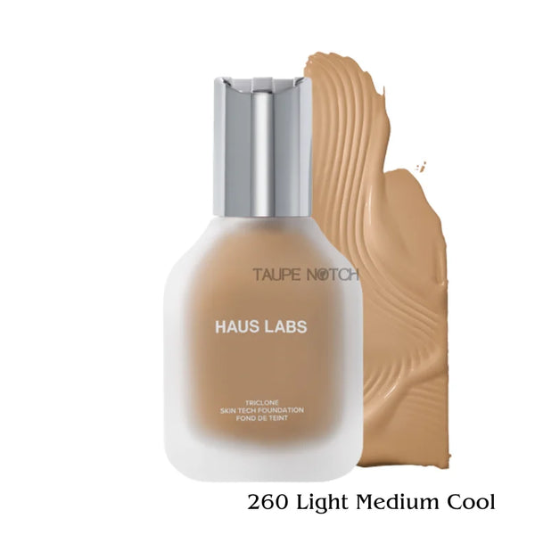 Haus Labs Triclone Skin Tech Foundation bottle with 260 Light Medium Cool swatch