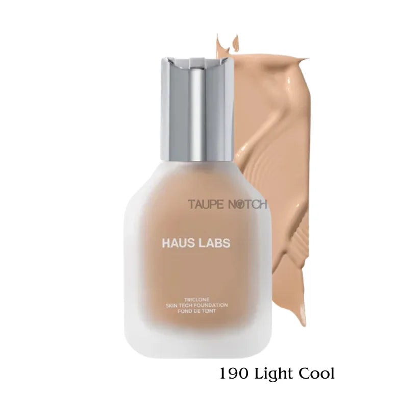 Haus Labs Triclone Skin Tech Foundation bottle with 190 Light Cool swatch