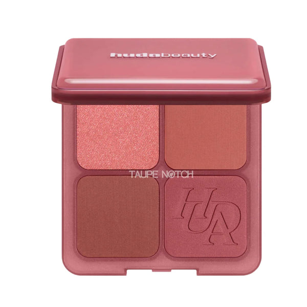 Blush filter palette with four rosy and brown-toned shades, closed in maroon case