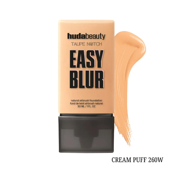 Airbrush foundation bottle, Cream Puff 260W, with pale peach cream swatch
