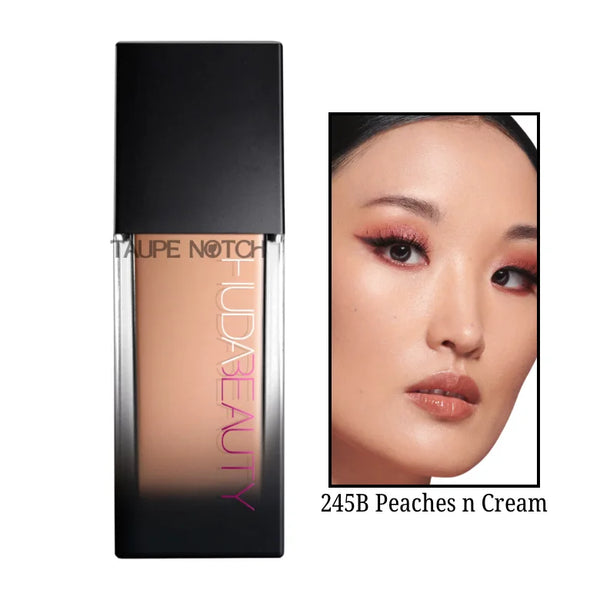 Huda Beauty faux-filter luminous matte foundation bottle, Peaches n Cream 245B shade
