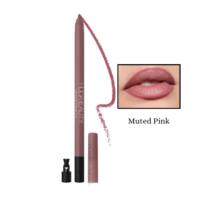 Matte lip contour pencil, Muted Pink shade, with lip swatch