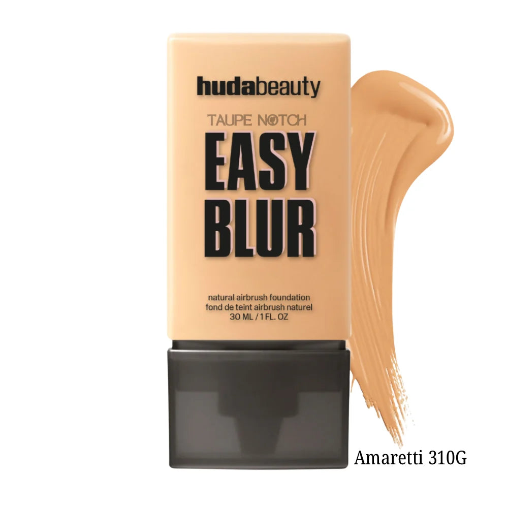Airbrush foundation bottle, Amaretti 310G, with tan cream swatch