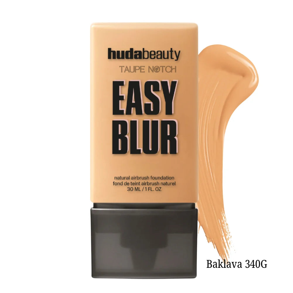 Airbrush foundation bottle, Baklava 340G, with medium tan cream swatch