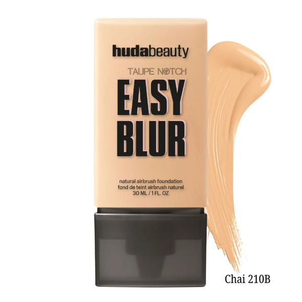 Huda Beauty Easy Blur foundation Chai 210B, with warm medium swatch