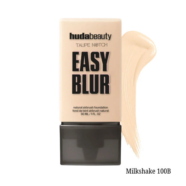 Huda Beauty Easy Blur foundation Milkshake 100B, with light beige swatch