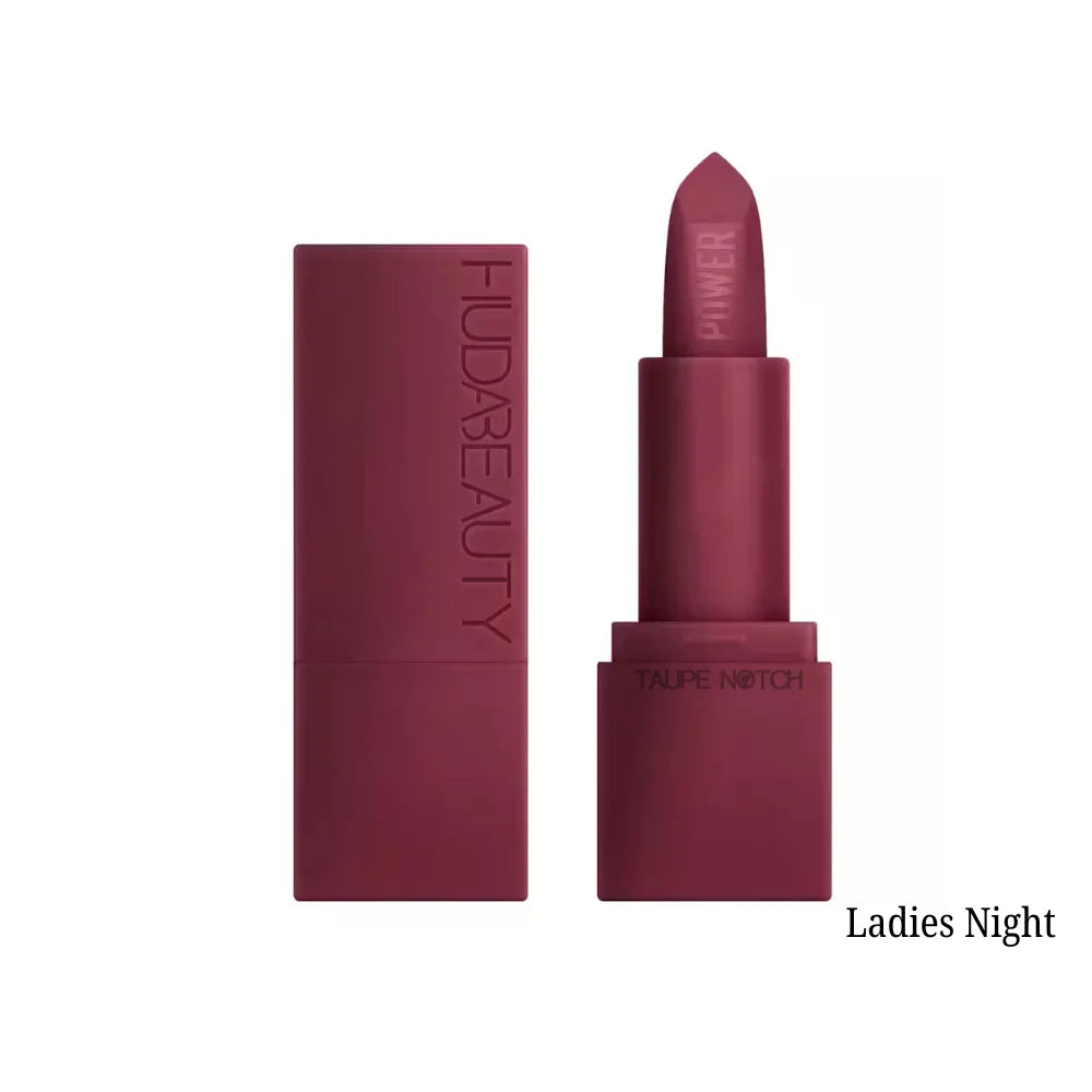Matte deep wine lipstick with bullet tip and plum-toned case