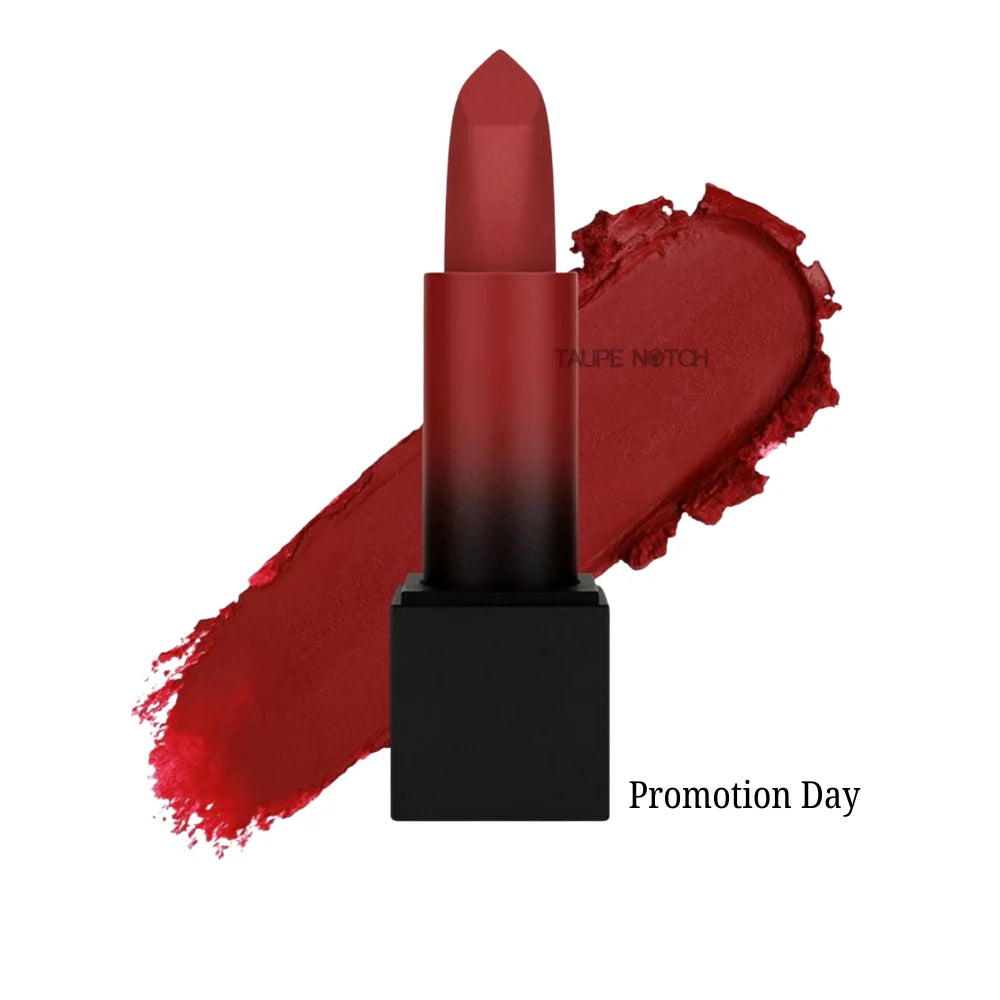 Matte red lipstick with bullet tip and black base