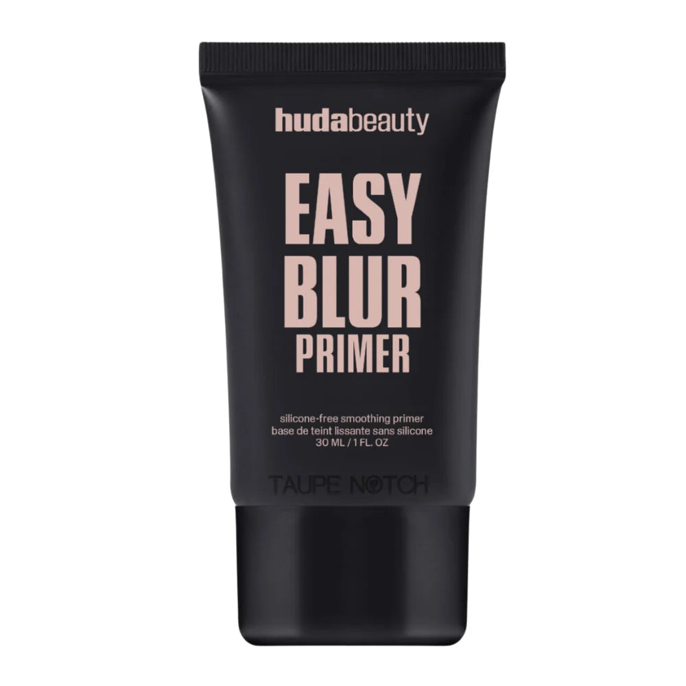 Huda Beauty Easy Blur silicone-free primer tube, black with Easy Blur Primer label
