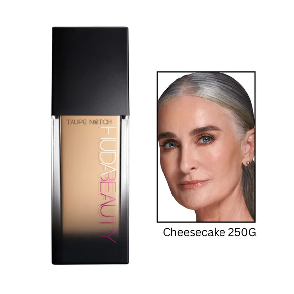 Luminous matte foundation bottle in Cheesecake 250G shade; black cap, frosted label.