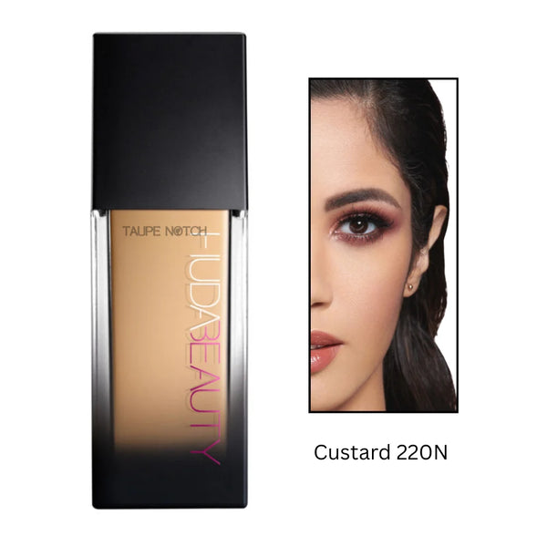 Luminous matte foundation bottle in Custard 220N shade; black cap, frosted label.