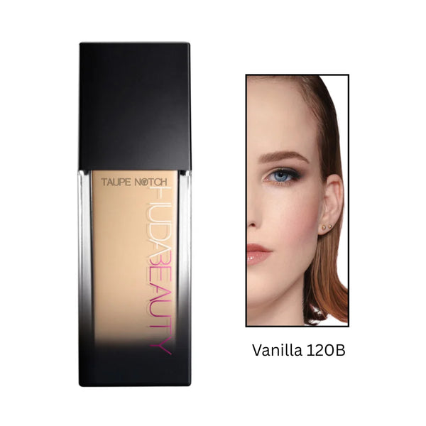 Luminous matte foundation bottle in Vanilla 120B shade; black cap, frosted label.