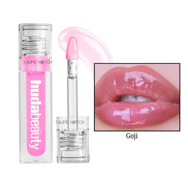 Jelly lip oil in Goji, clear tube with pink-magenta tint and doe-foot applicator.