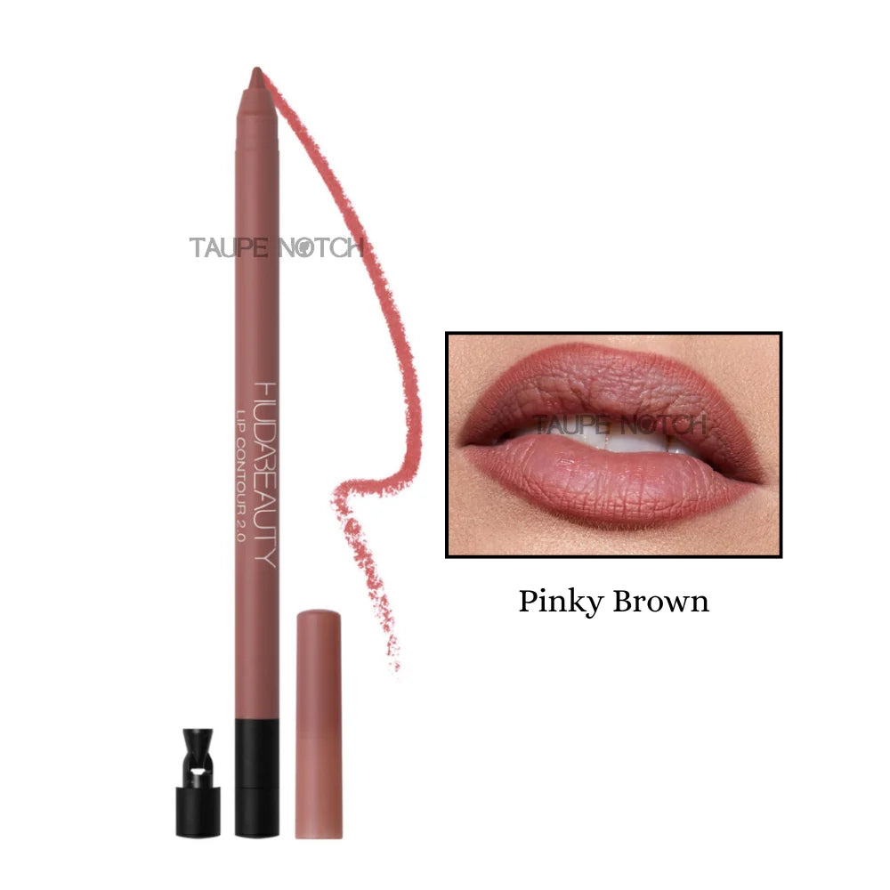 Matte lip contour pencil, Pinky Brown shade, with lip swatch
