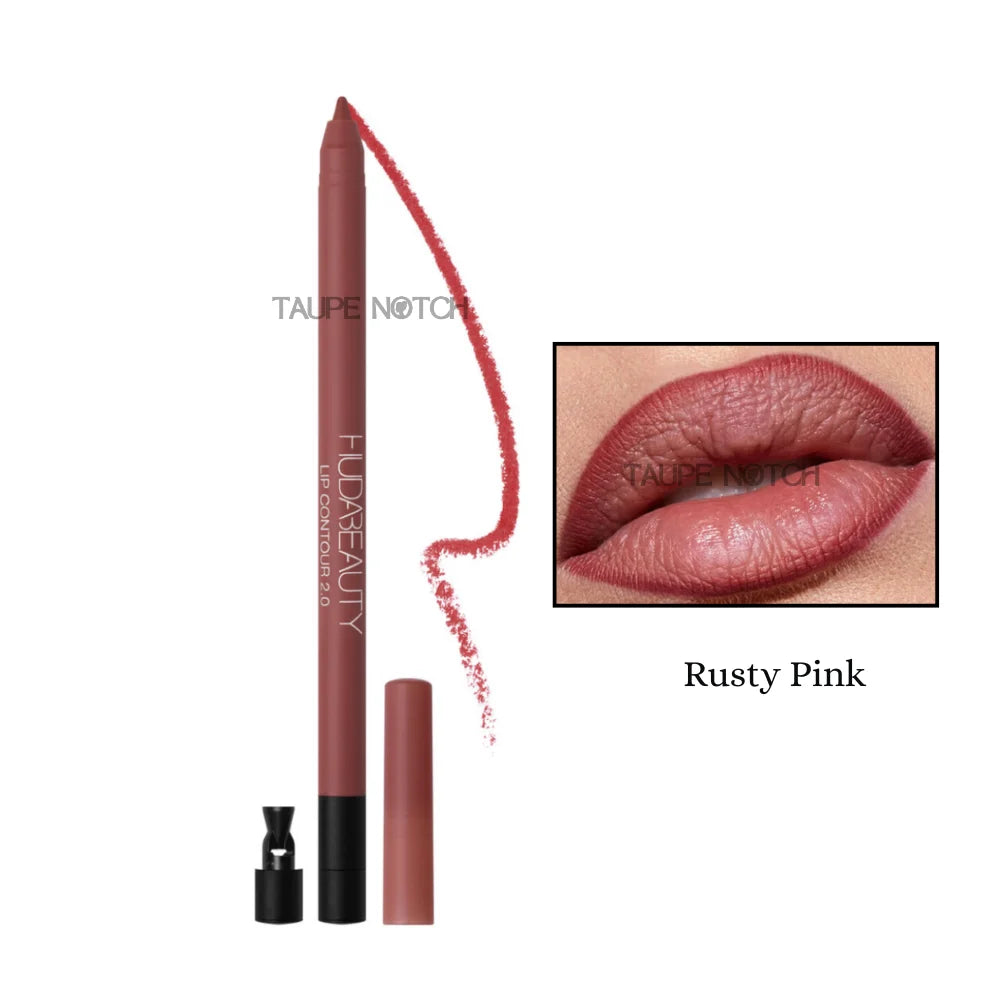 Matte lip contour pencil, Rusty Pink shade, with lip swatch