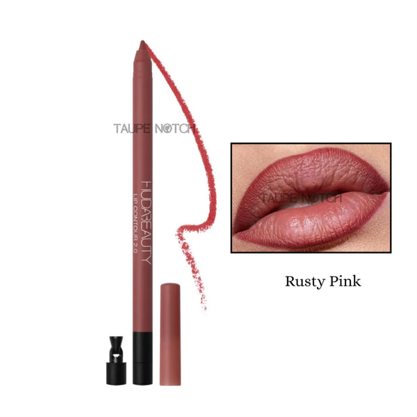 Matte lip contour pencil, Rusty Pink shade, with lip swatch