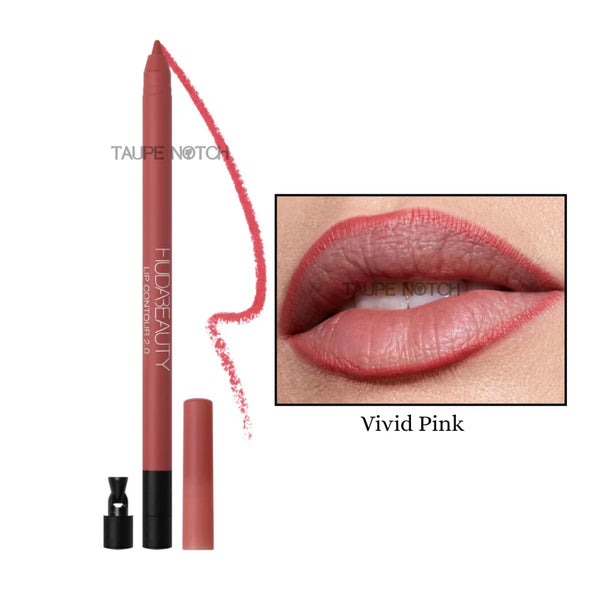 Matte lip contour pencil, Vivid Pink shade, with lip swatch