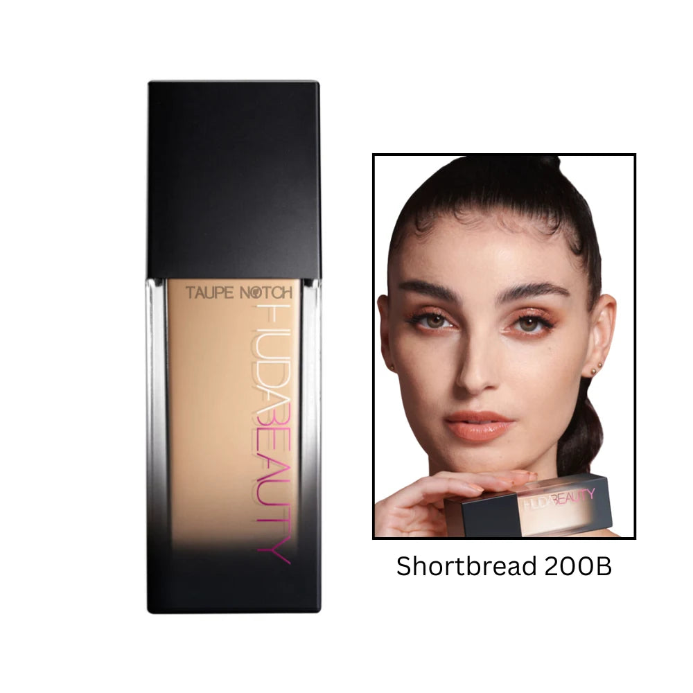Luminous matte foundation bottle in Shortbread 200B shade; black cap, frosted label.