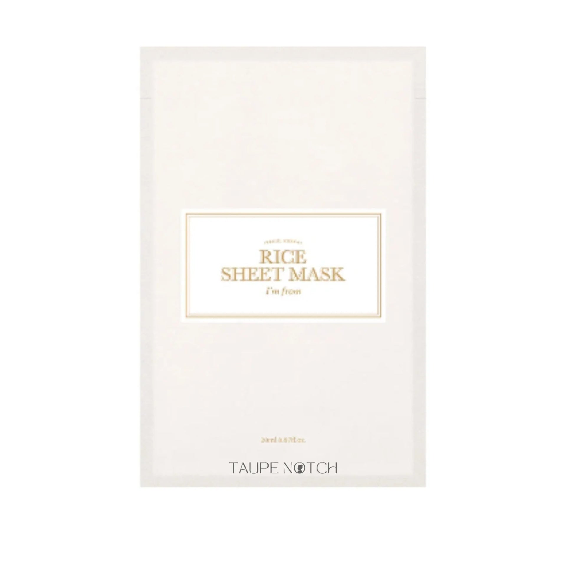 I'M FROM Rice Sheet Mask packet with centered gold logo and text