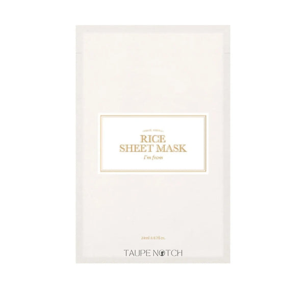I'M FROM Rice Sheet Mask packet with centered gold logo and text