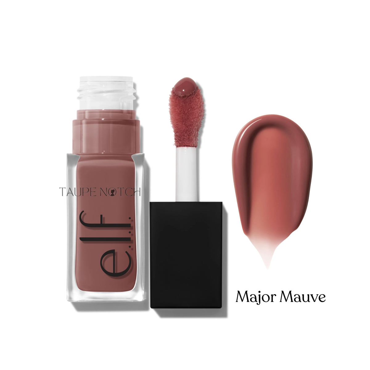 Lip oil in Major Mauve shade, mauve rose shimmer; with wand applicator and cap.