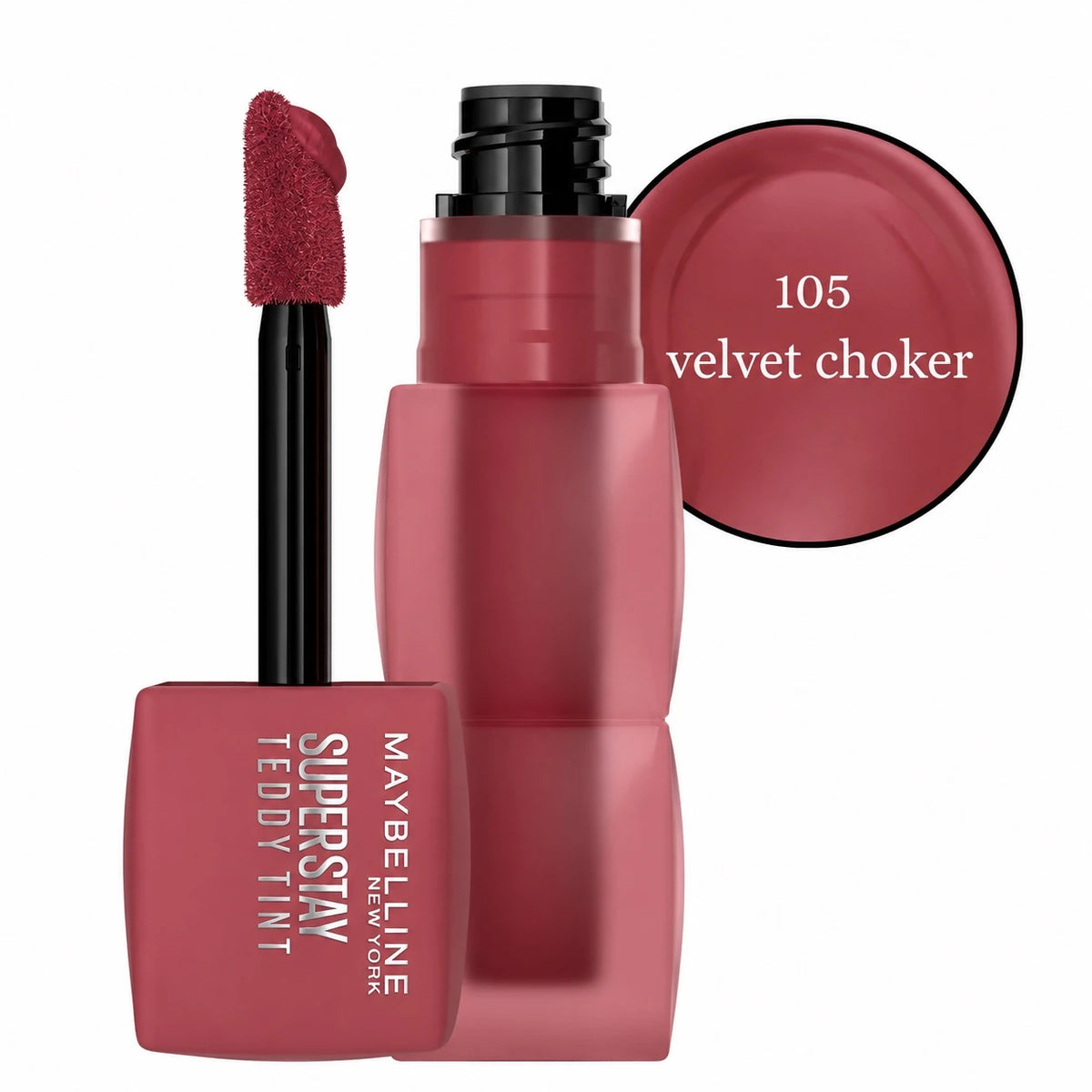 Maybelline Super Stay Teddy Tint 105 Velvet Choker lip tint with applicator and cap.