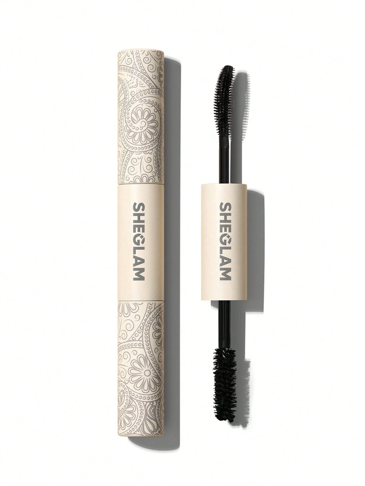 Sheglam All-In-One volume mascara in black, with opened wand and tube