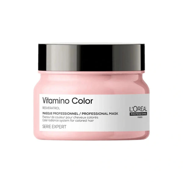 Loreal Professionnel Vitamino Color hair mask jar with pink cream and silver lid