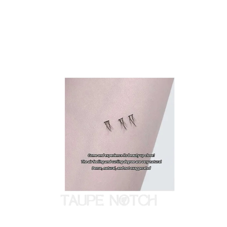 Handmade eyelash extension clusters on skin, short curled natural strands