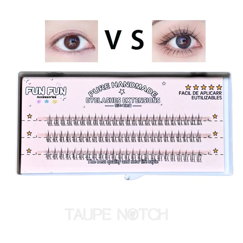 Handmade eyelash extension set in a tray, with fine natural black lashes