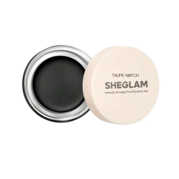 Eyeliner gel pot with open lid, black gel