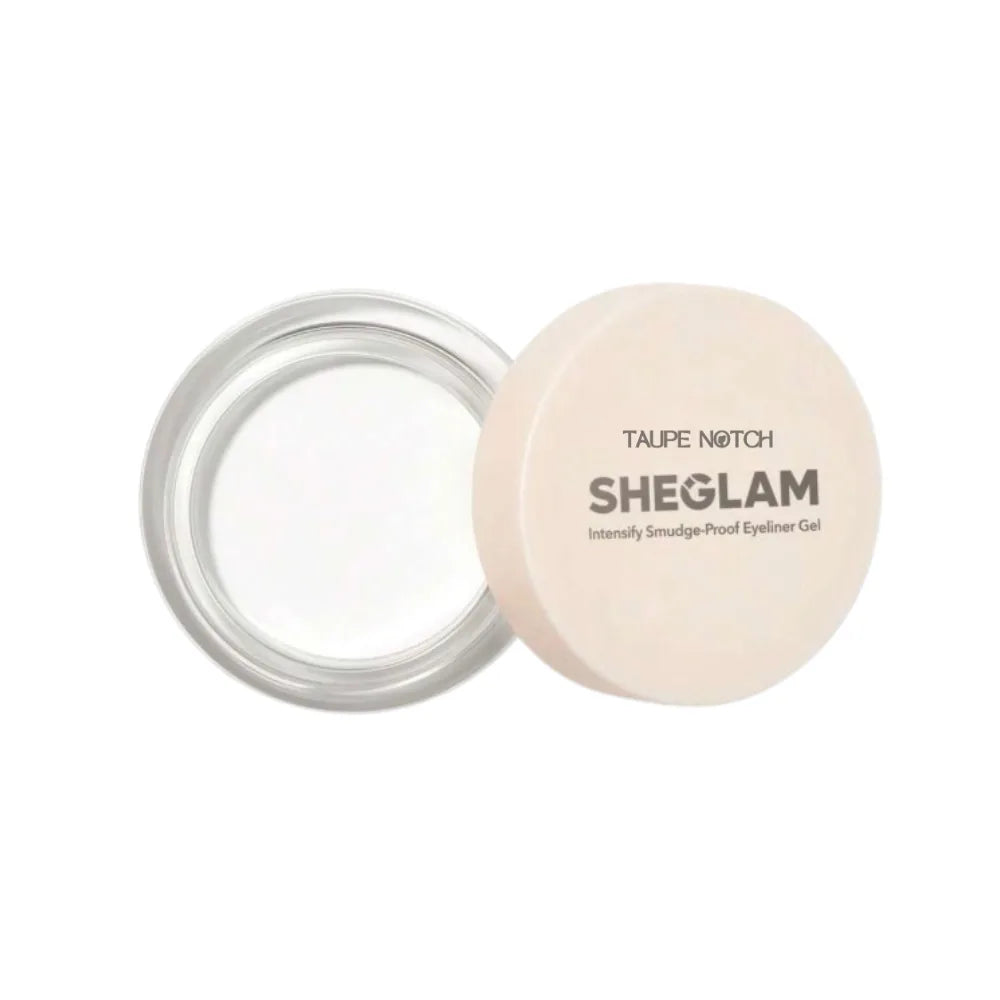 Eyeliner gel pot with open lid, white gel