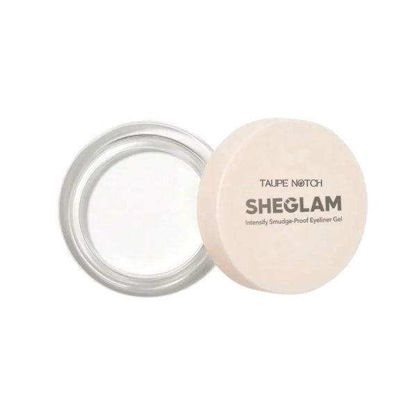 Eyeliner gel pot with open lid, white gel