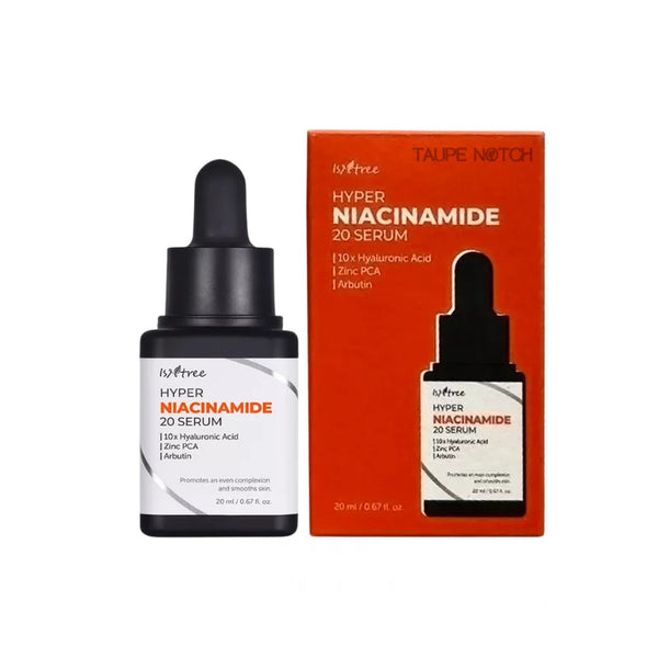 Isntree Hyper Niacinamide 20 serum bottle and orange product box, 20 ml