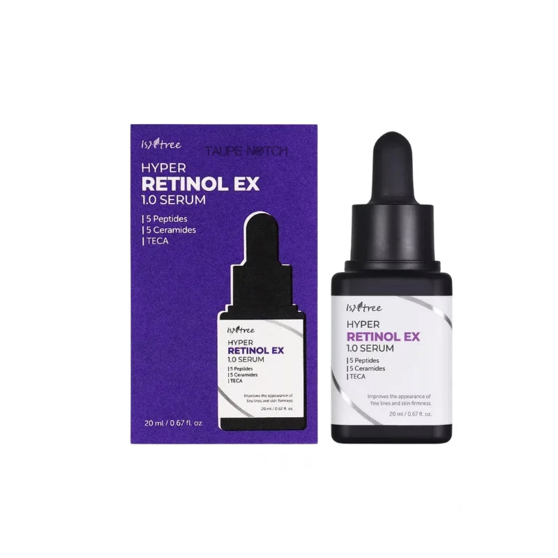 Isntree Hyper Retinol EX 1.0 serum with dropper bottle and purple box, 20 ml