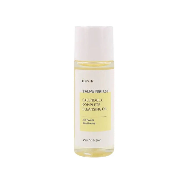 IUNIK Calendula Complete Cleansing Oil bottle, translucent with yellow-gold liquid