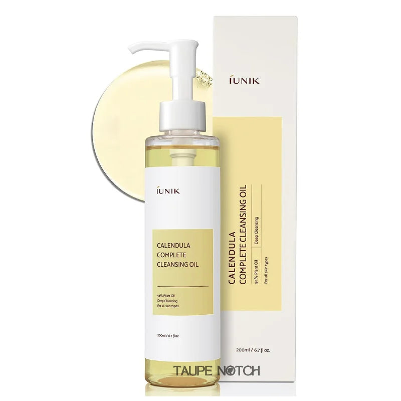 IUNIK Calendula Complete Cleansing Oil pump bottle with box, yellow-gold liquid