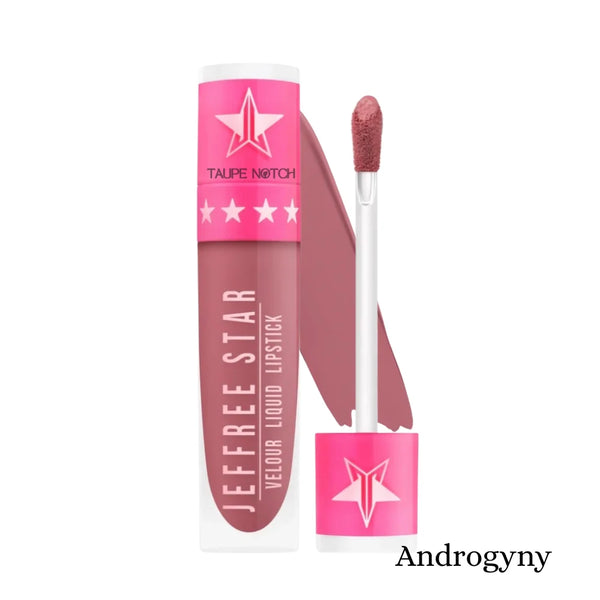 Velour liquid lipstick set in Androgyny: taupe-rose nude with doe-foot applicator.