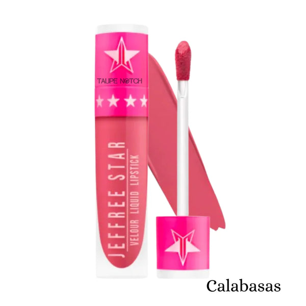 Velour liquid lipstick set in Calabasas: pink-red rose shade with doe-foot applicator.